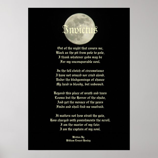 Poster Invictus, poème victorien sur l'image de la lune (Devant)