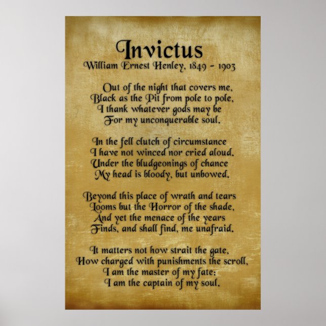 Poster "Invictus", poème victorien sur parchemin (Devant)