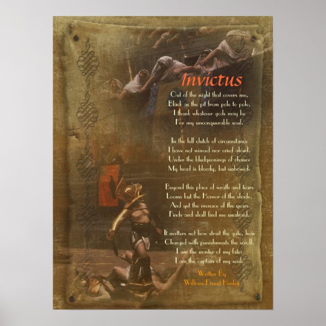 Poster Invictus, poème victorien, William Ernest Henley (Devant)