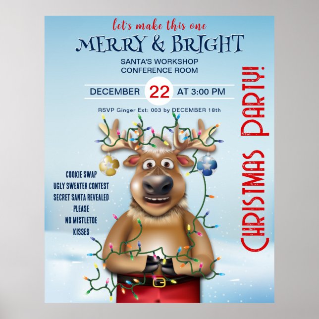 Poster Invitation à la fête de Noël | Reindeer (Devant)