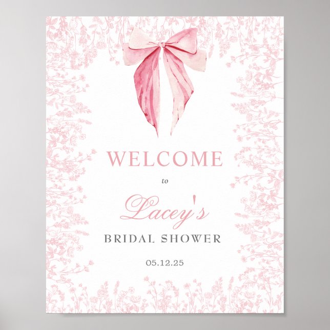 Poster Invitation à une Baby Shower avec un nœud rose (Devant)