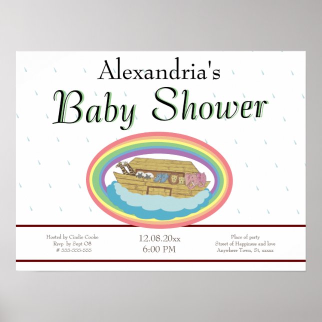 Poster Invitation au Baby shower Arche de Rainbow Noah (Devant)