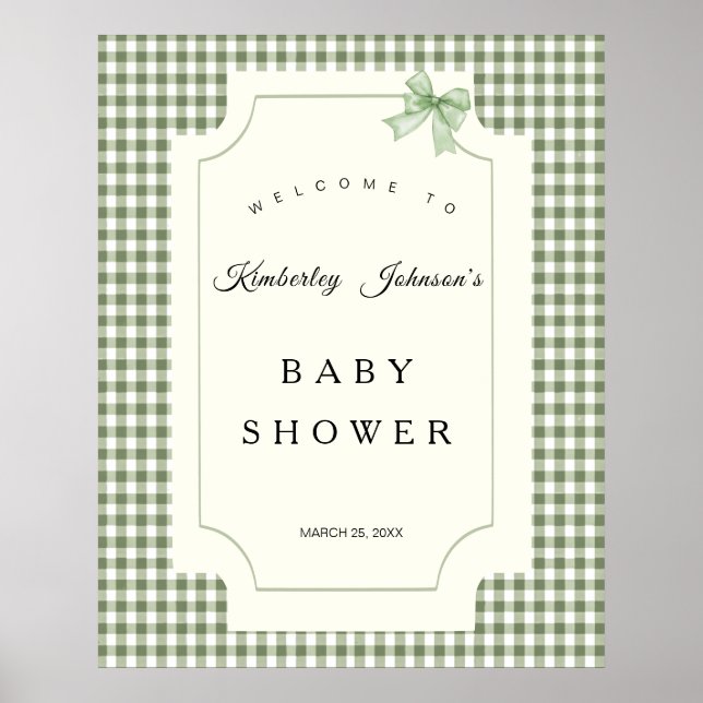 Poster Invitation au Baby shower de En vichy de Sage Gree (Devant)