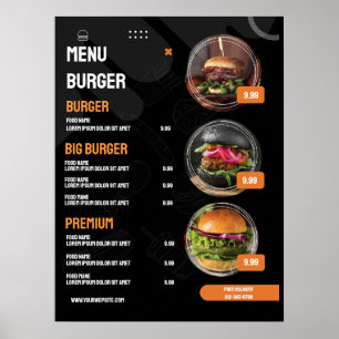 Poster Invitation au menu du restaurant de burgers élégan