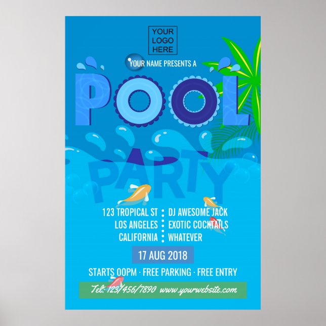 Poster Invitation de la fête de la piscine d'été du Club/ (Devant)