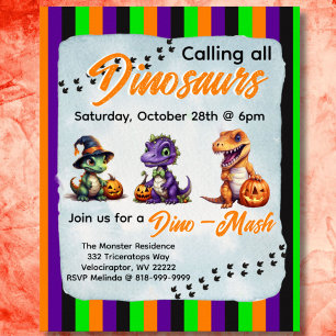 Poster Invitation du parti Halloween Dinosaur Dino-Mash