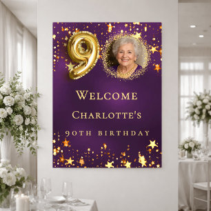 Poster Invitation photo anniversaire 90 ans étoiles dorée