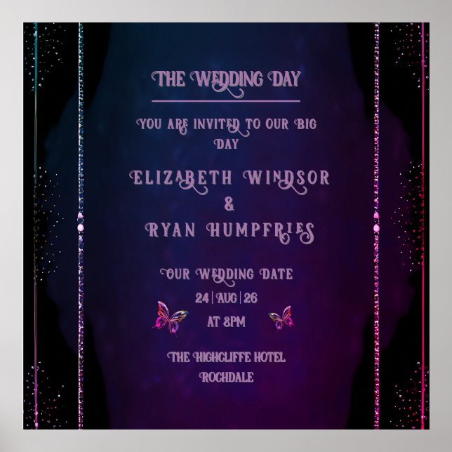 Poster Invitations élégantes Mauve et Gold Wedding (Devant)