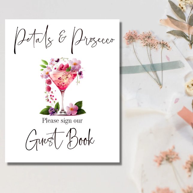 Poster Invité à la fête prénuptiale Petals & Prosecco ros (Créateur téléchargé)