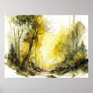 Poster Inviter l'aquarelle de la forêt applaudie par le s