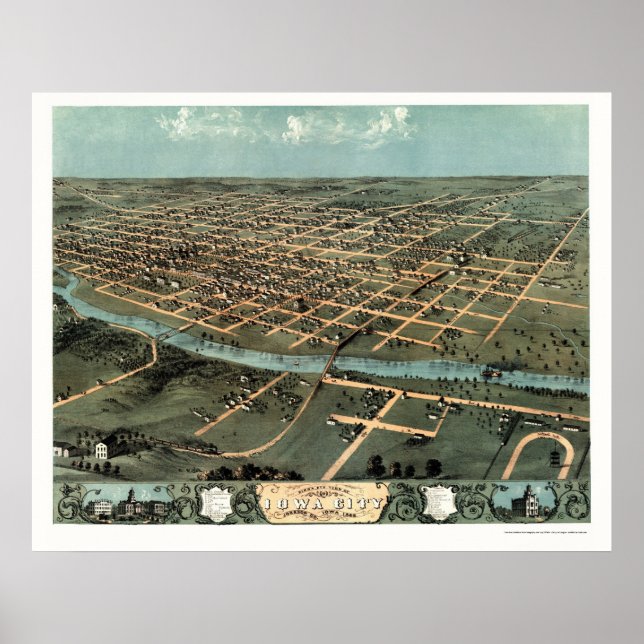 Poster Iowa City, IA Carte panoramique - 1868 (Devant)