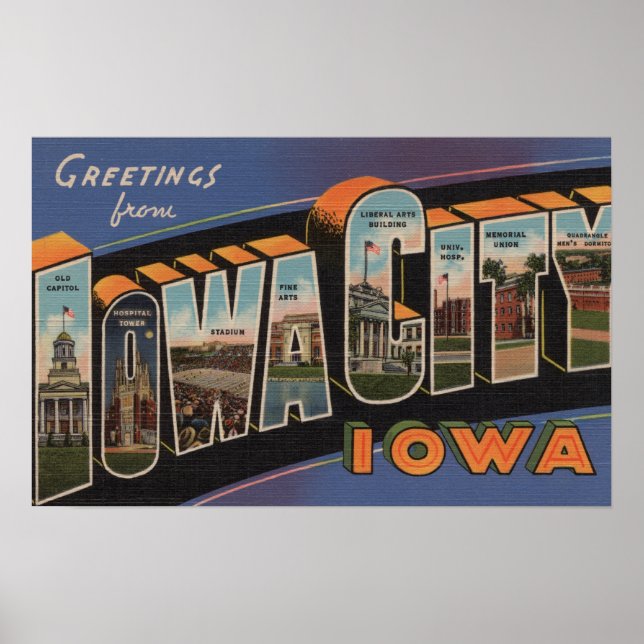 Poster Iowa City, Iowa - Scènes de grandes lettres (Devant)