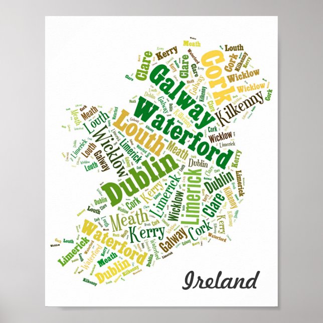 Poster Ireland Cities Word Art (Devant)