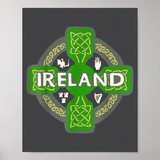 Poster Ireland St Patrick Day Celtic Cross Green  (Devant)