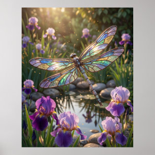 Poster Iris Fleur de verre Libellule