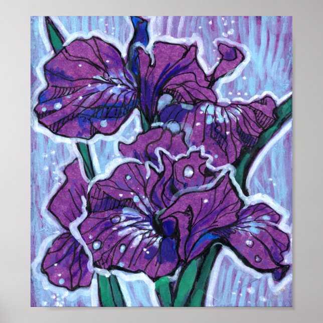 Poster Iris Fleurs De Printemps Floral Peinture Violet (Devant)