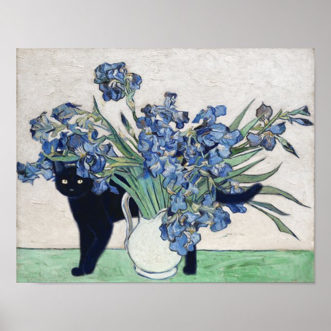 Poster Irises et un chat - Interférer Van Gogh Series (Devant)