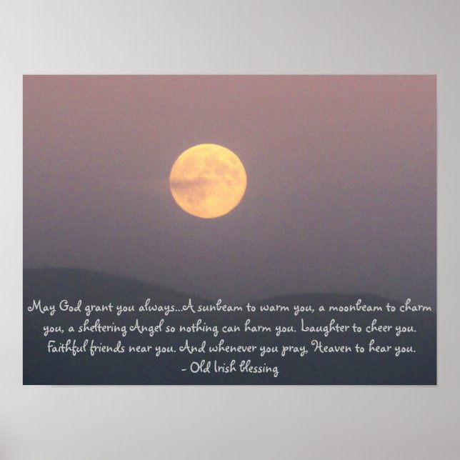 Poster Irish Blessing avec Super Moon sur Spokane Mt. (Devant)