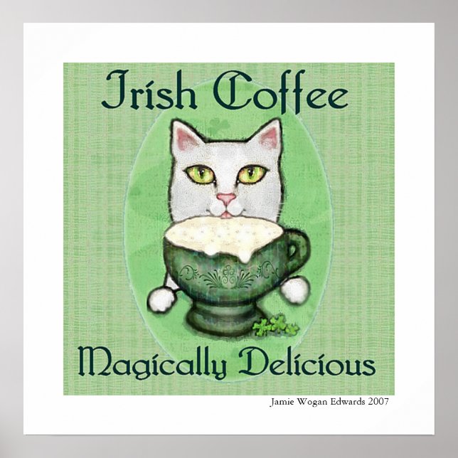 Poster Irish Coffee Cat St. Patrick's Day Art Print (Devant)