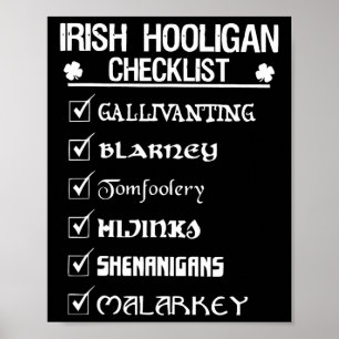 Poster Irish Hooligan Checklist Shenanigan Malarkey St Pa