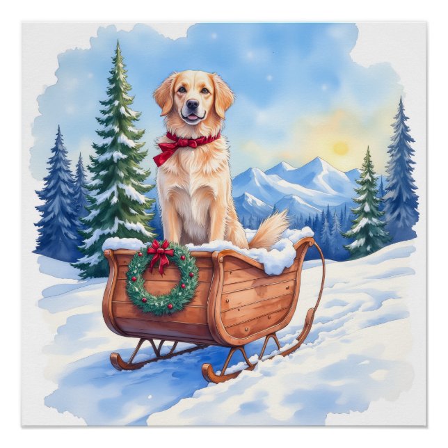 Poster Irish Setter Enjoying Christmas Sleigh Ride Winter (Devant)