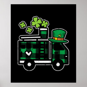 Poster Irlandais Green Plaid Pompier Camion St Patrick's