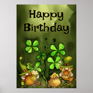 Poster Irlandais Leprechaun Gnomes et Clovers Joyeux anni