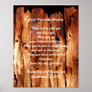 Poster Irlandais Mariage Bénédiction Bois ancien Customis