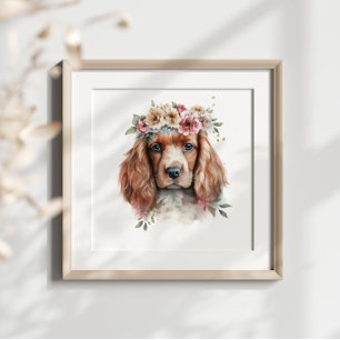 Poster Irlandais Setter Puppy Pet Aquarelle Flower