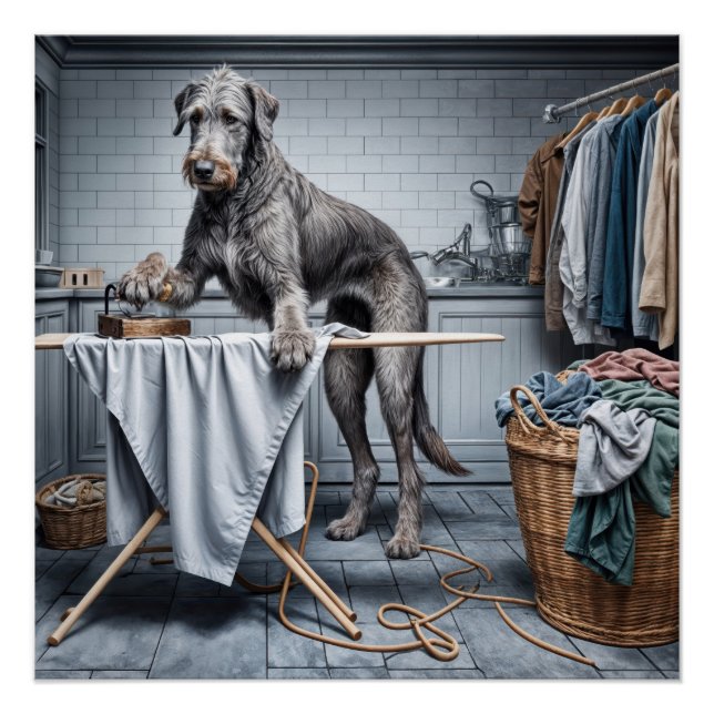 Poster Irlandais Wolfhound Ironing Clothes (Devant)