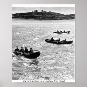 Poster Irlande, bateaux à pêche au large de l'île d'Inish