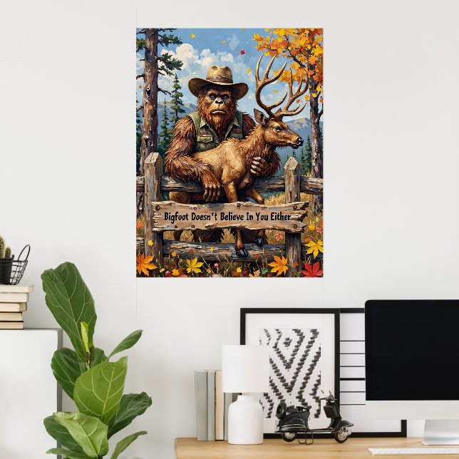 Poster Ironie automnale : Observation des bois de Bigfoot (Bureau à domicile)