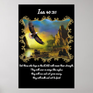 Poster Isa 40:31 Avec un aigle survolant le paysage.