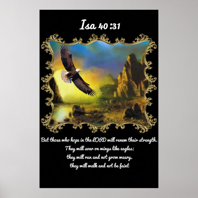 Poster Isa 40:31 Avec un aigle survolant le paysage. (Devant)