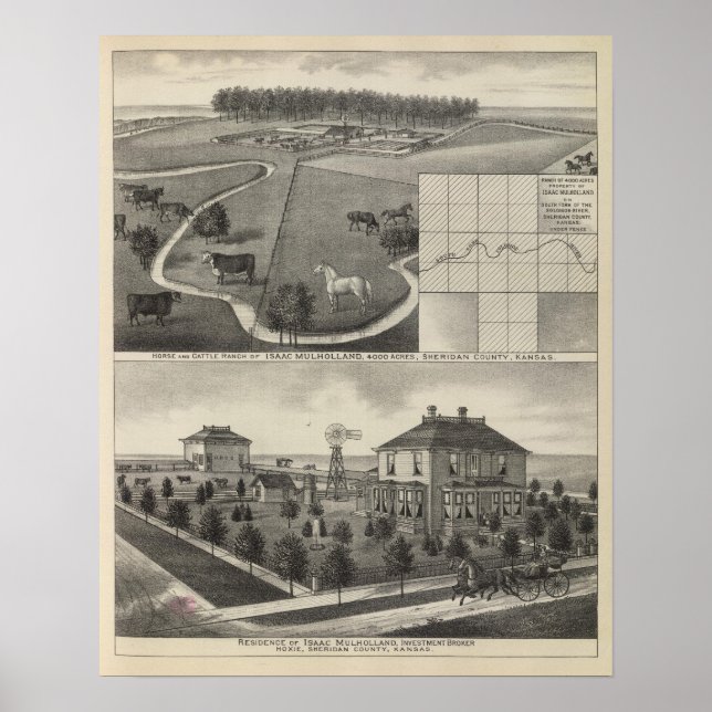 Poster Isaac Mulholland Ranch and Residence, Kansas (Devant)