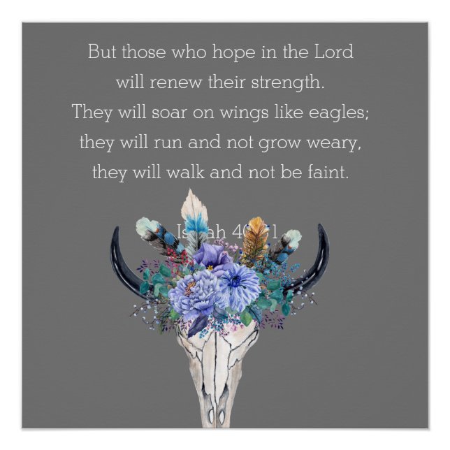 Poster Isaïe 40 Espoir Bible Verse Boho Crâne (Devant)