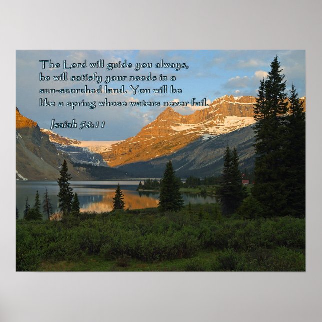 Poster Isaïe 58:11 Coucher de soleil de montagne (Devant)