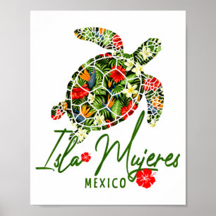 Poster Isla Mujeres Mexique Tortue de mer Hibiscus Tropic