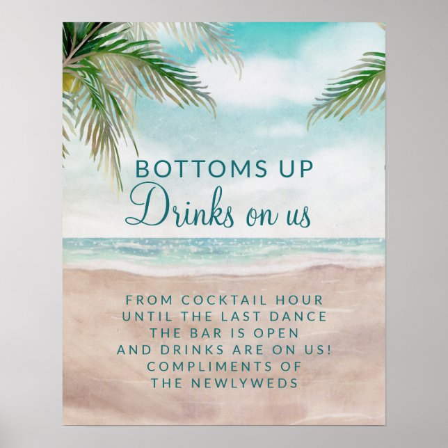 Poster Island Breeze Beach Wedding Open Bar Table Sign (Devant)