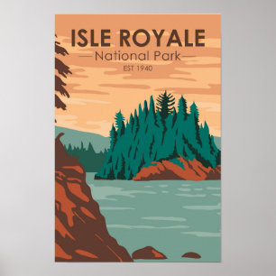 Poster Isle Royale National Park Michigan Vintage