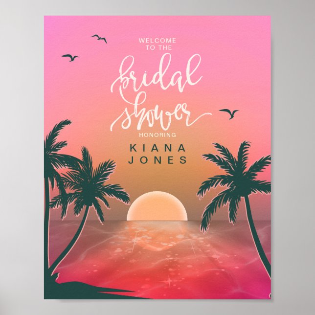 Poster Isle tropicale Sunrise Fête des mariées rose ID581 (Devant)