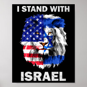 Poster Israël et drapeau États-Unis Lion Je suis avec Isr