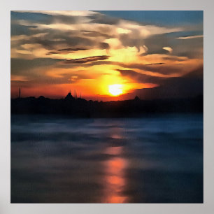 Poster Istanbul Skyline contre le beau coucher de soleil