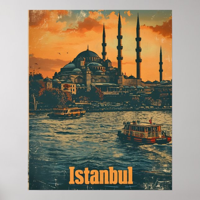 Poster Istanbul Sunset : Carte postale Vintage (Devant)