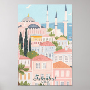 Poster Istanbul Turquie Gouache Peinture Illustration Voy