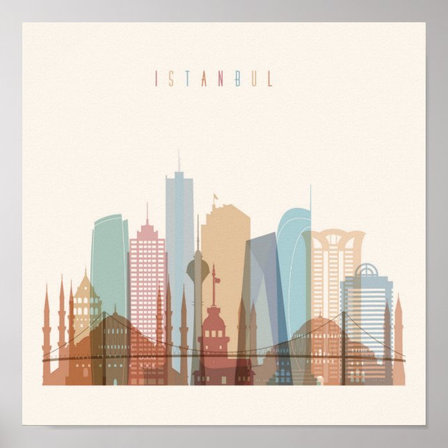 Poster Istanbul, Turquie | Ville Skyline (Devant)