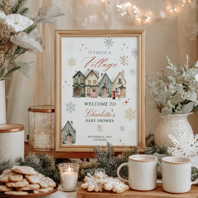 Poster it takes a Village Christmas Winter Baby Shower (it takes a Village Christmas Winter Baby Shower Poster)
