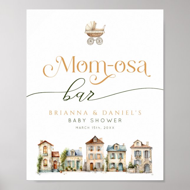 Poster It Takes a Village Mom-osa Bar Baby Shower Sign (Devant)