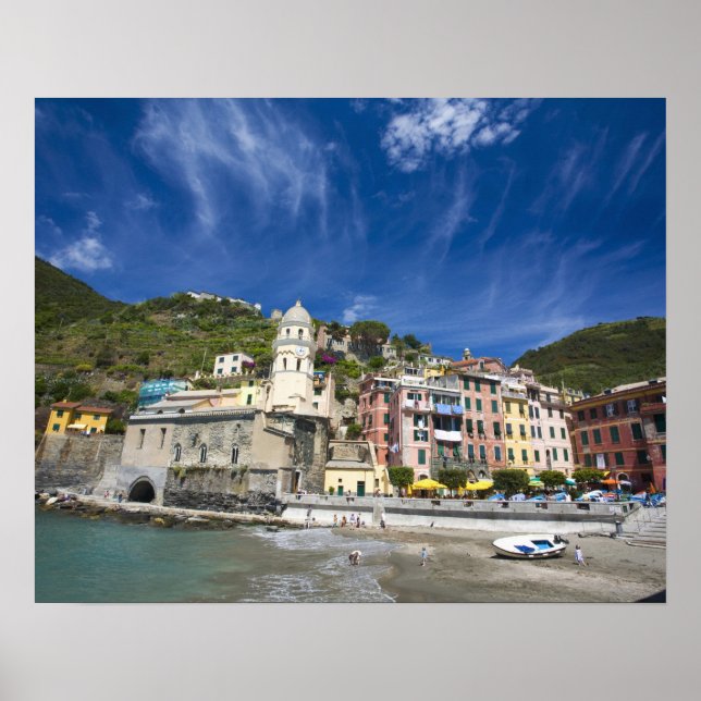 Poster Italie, Cinque Terre, Vernazza, Port et Eglise 2 (Devant)