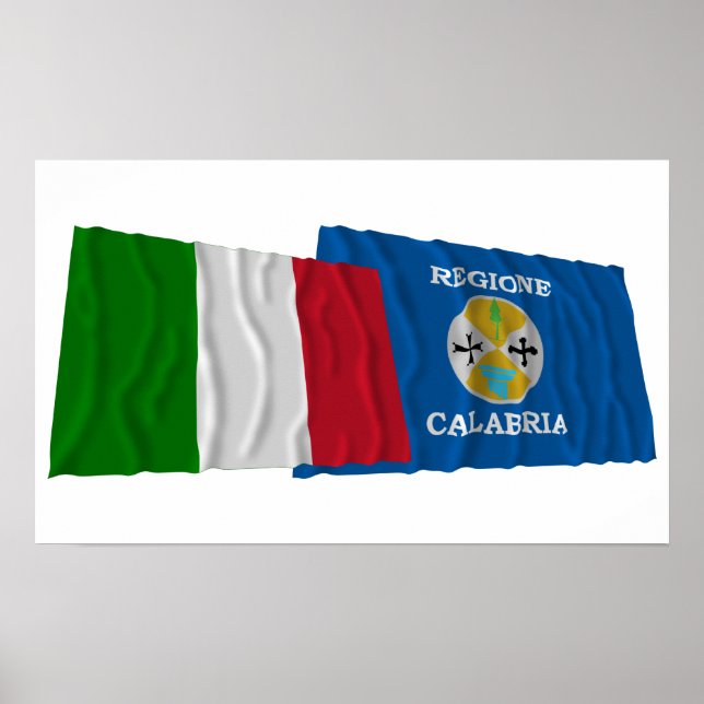 Poster Italie et Calabre agitant des drapeaux (Devant)